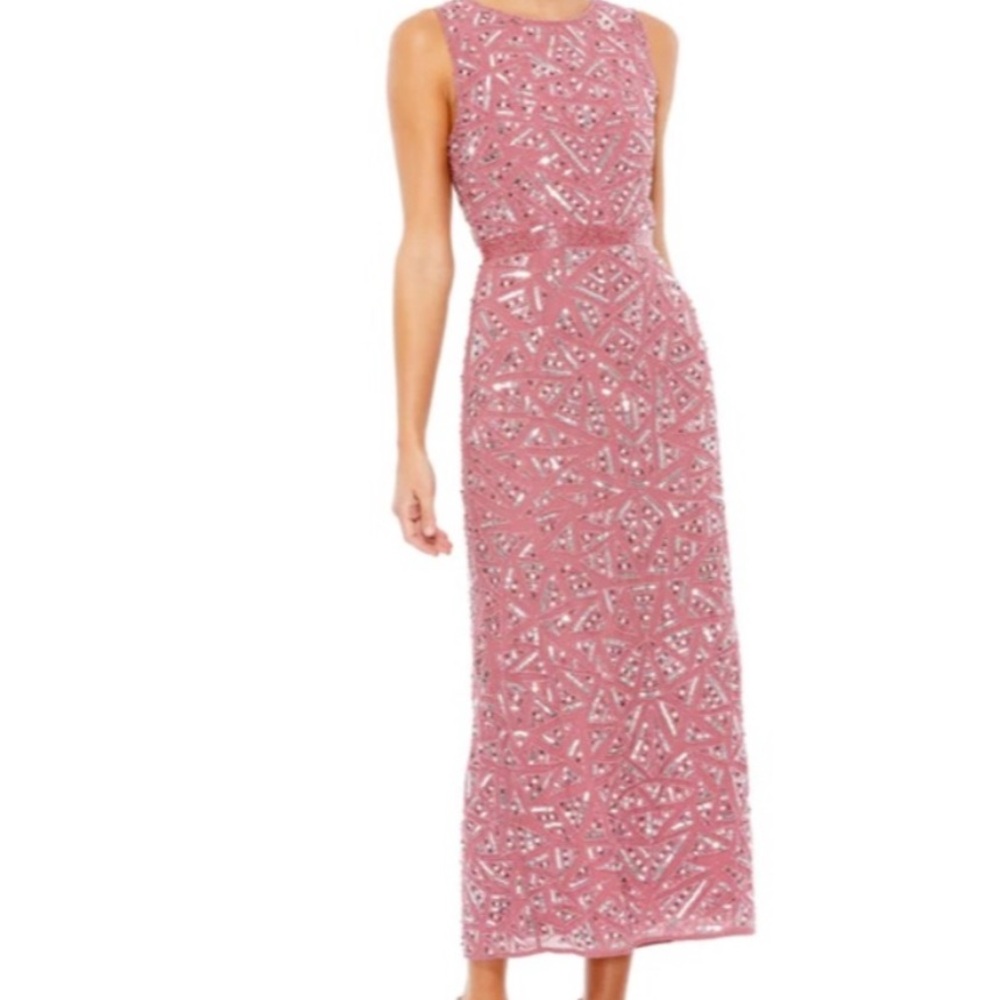 Mac Duggal Pink Embellished Midi Dress